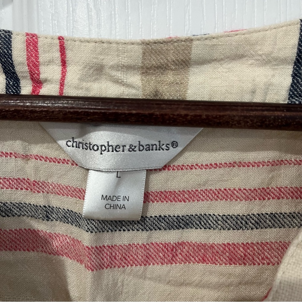 Christopher & Banks Boho Striped Cream Top Blouse Shirt Bow Tie Up Sleeve Arts L - Picture 5 of 7